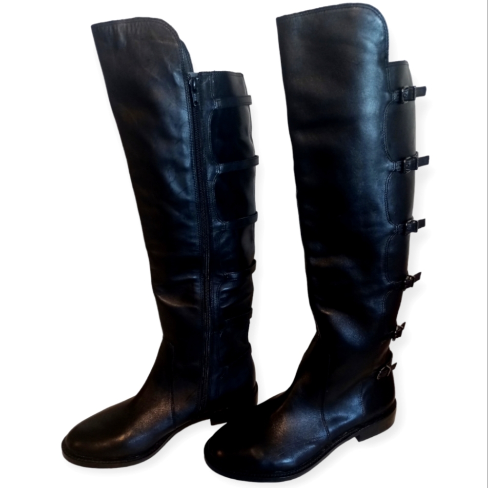 Gianni Bini KORBINN Black Leather Knee High Boots  size 8.5